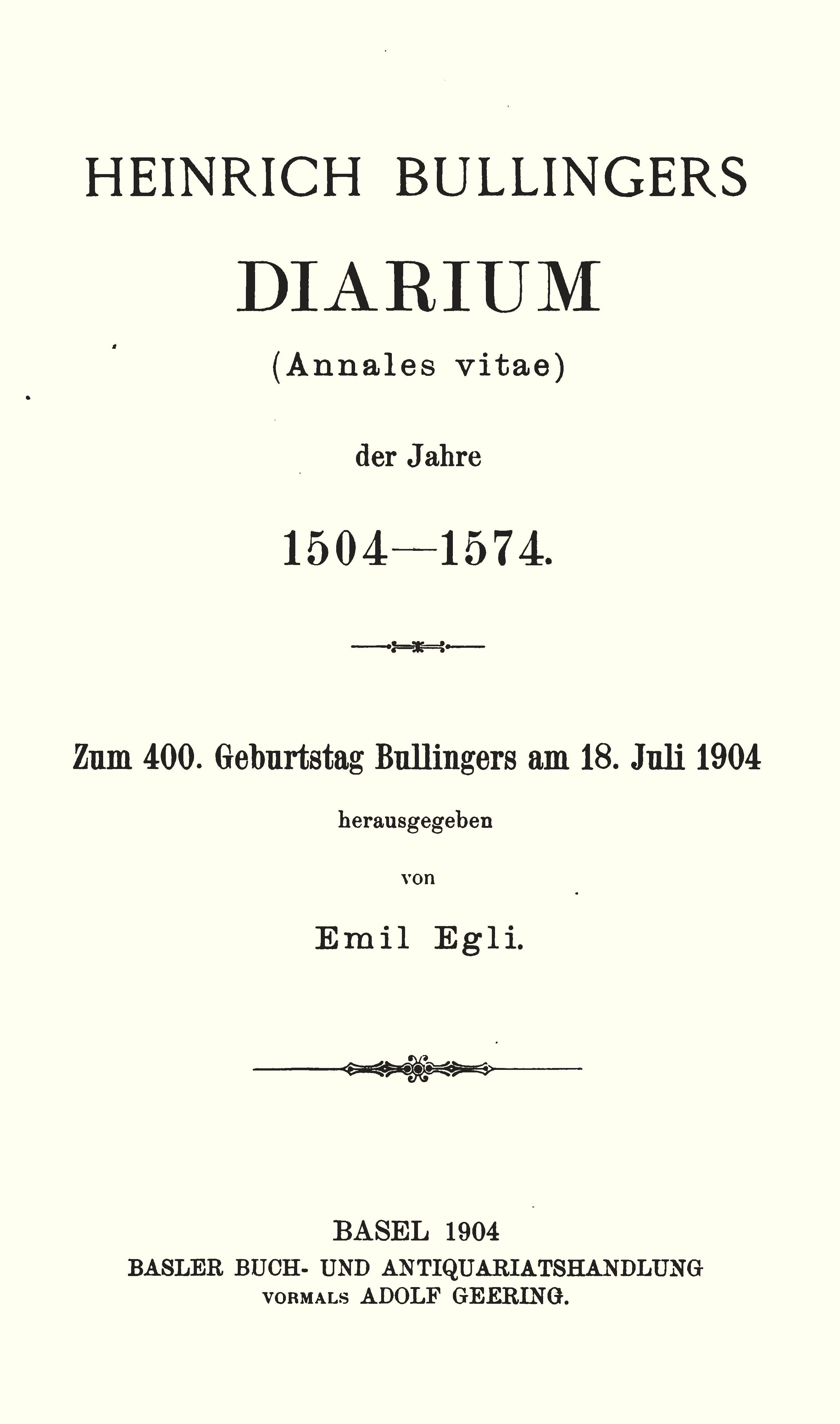 Cover: Heinrich Bullinger, Diarium