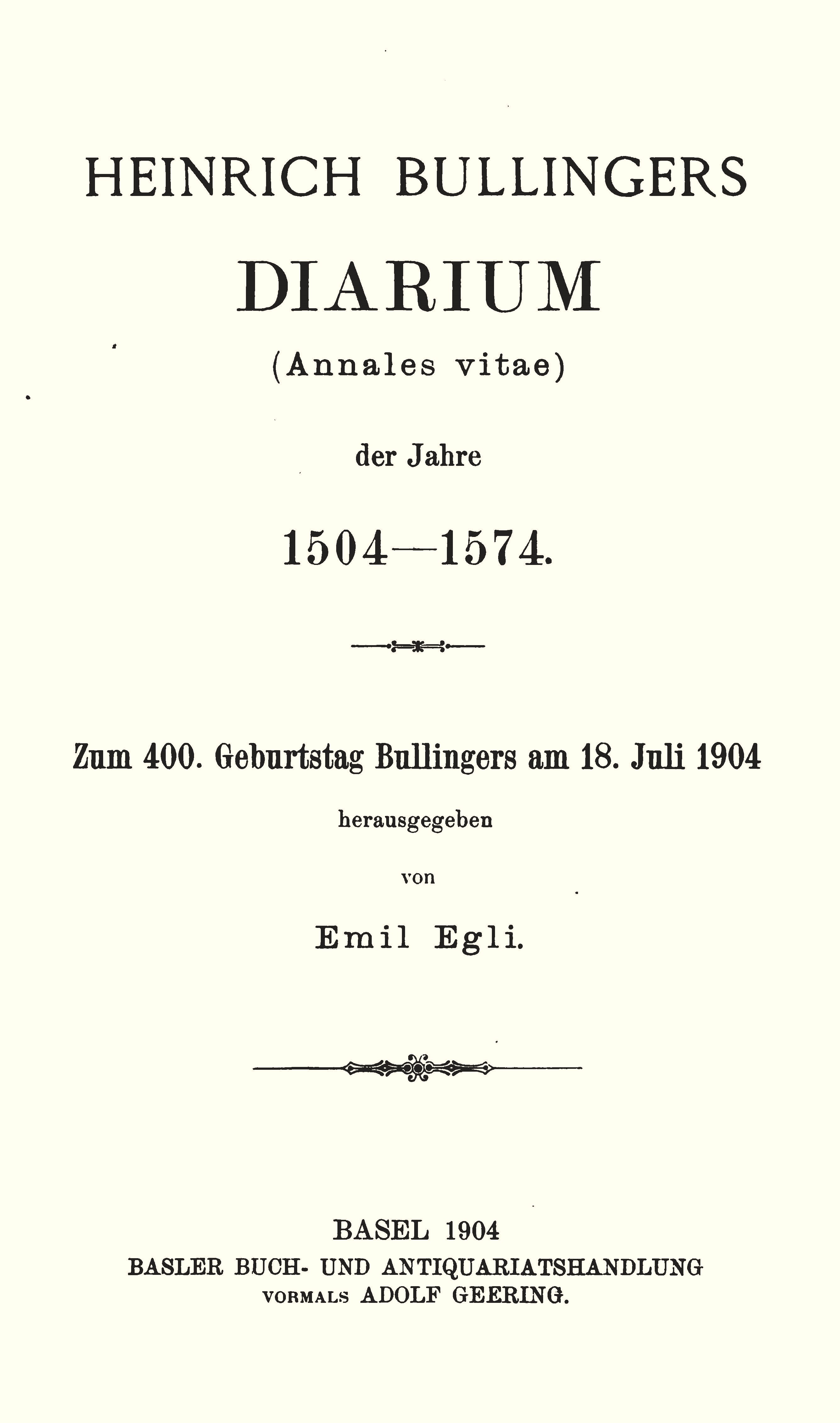 Buchcover Emil Egli, Diarium